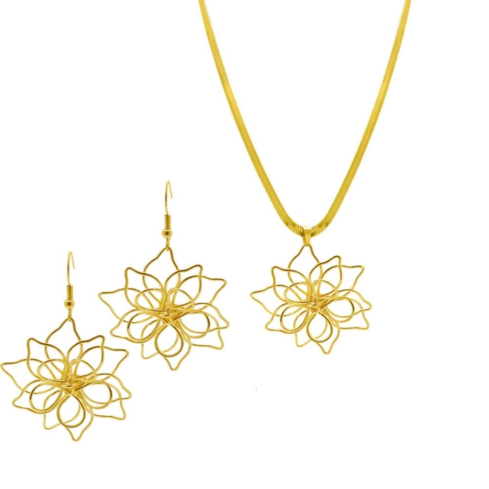SET OF NWT ADORNIA Wire Flower Earrings & Necklace 14k Gold Plated